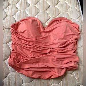 Express Strapless Ruched Top in Coral Peach